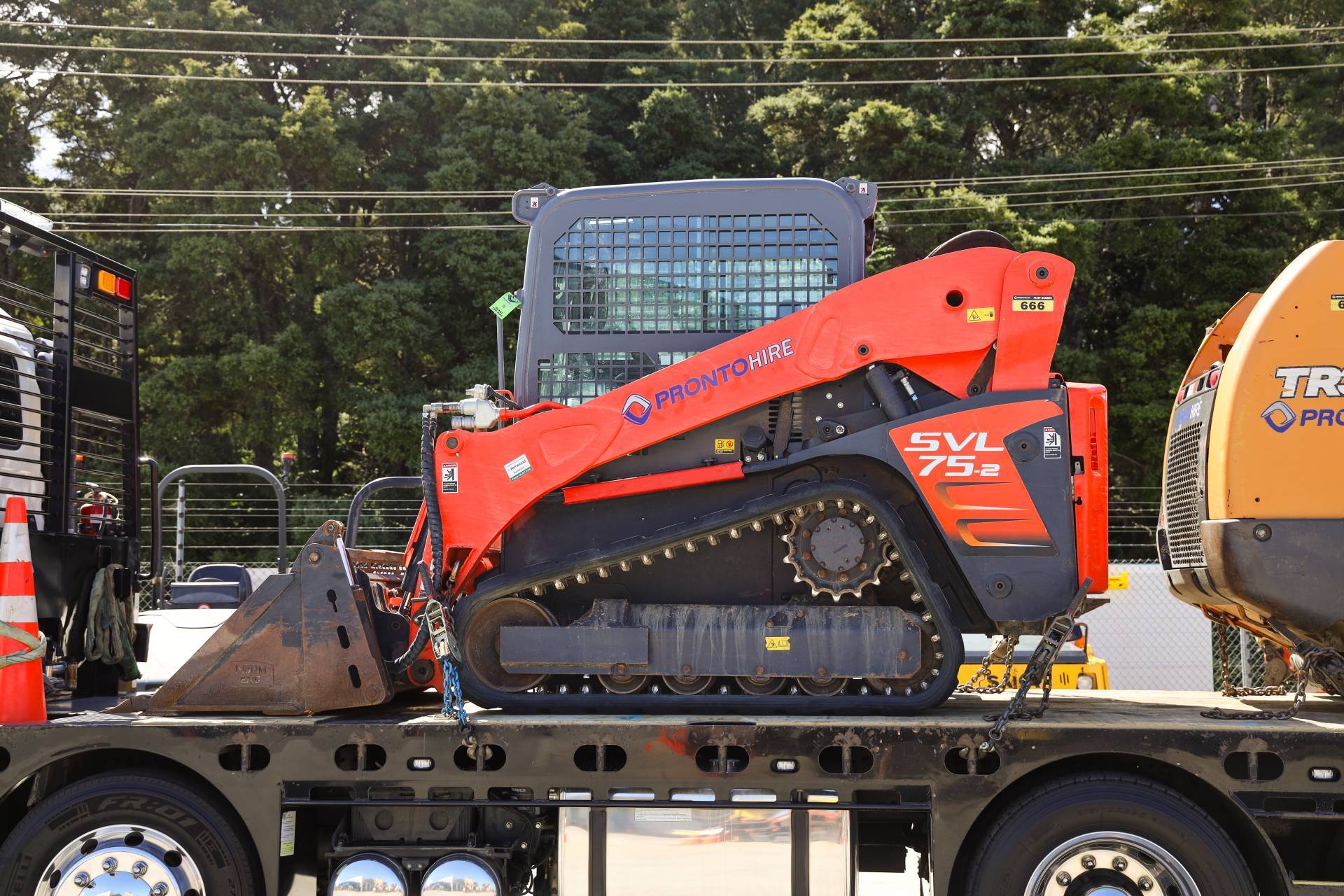 Kubota 3.5T - 4T Track Loader for hire from Pronto Hire on a delivery truck